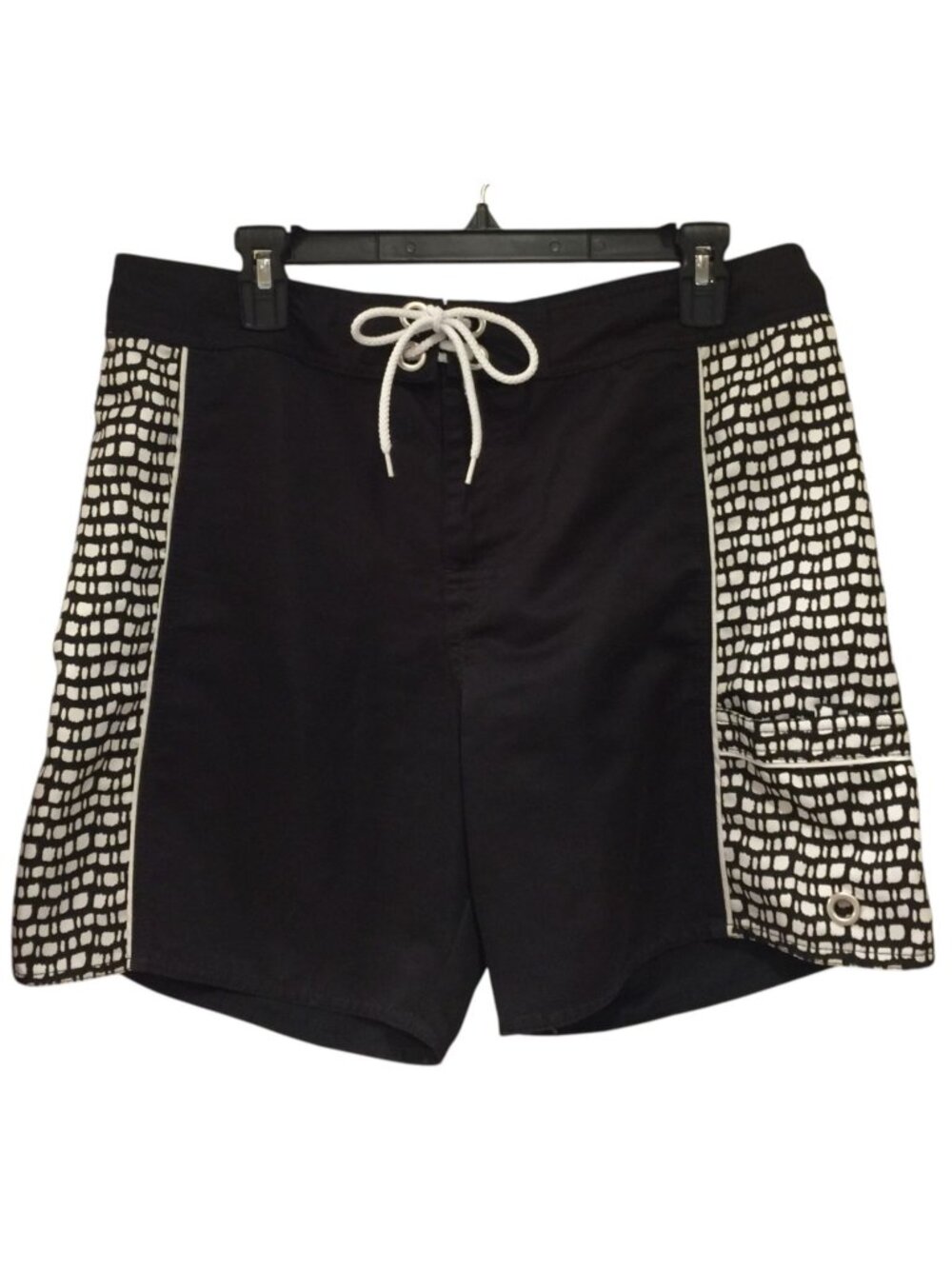 Eddie Bauer Men's Medium Black White Board Shorts Side Pocket
